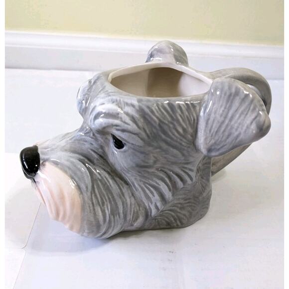 New 3D Handmade Ceramic Schnauzer Dog Face Head Coffee Drinking Mug Gray Grey - Picture 2 of 5